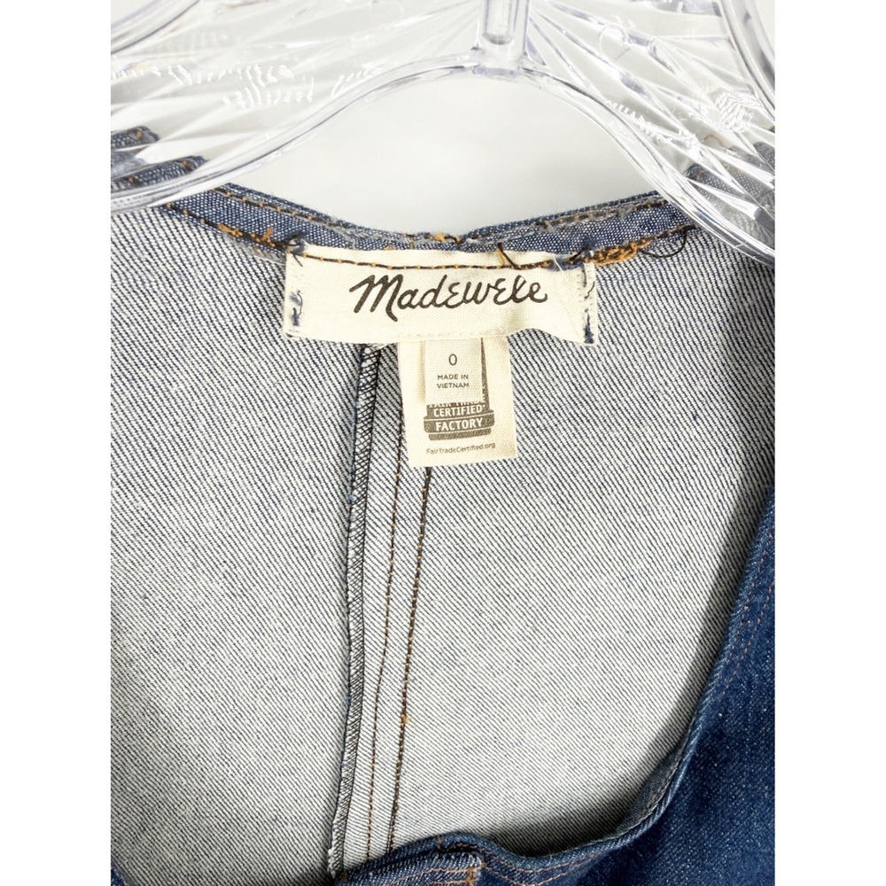 Madewell Square Neck Denim Button Front Midi Dress Benton Wash Women size 0 - Picture 4 of 10